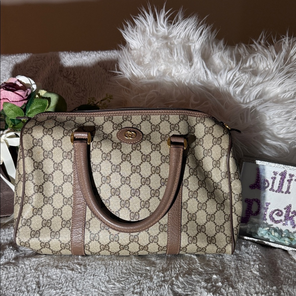Gucci Monogram Beige and Brown Satchel